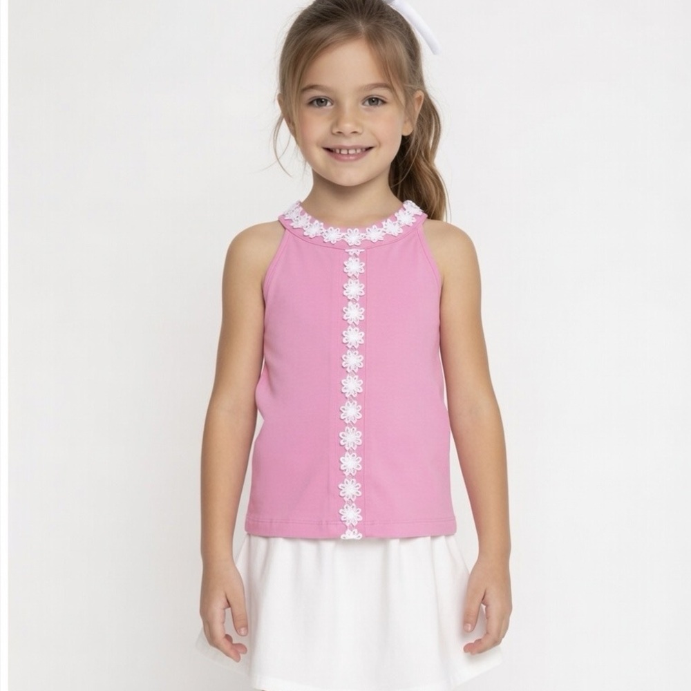 J. Khaki Pink Tank Top with White Floral Detail